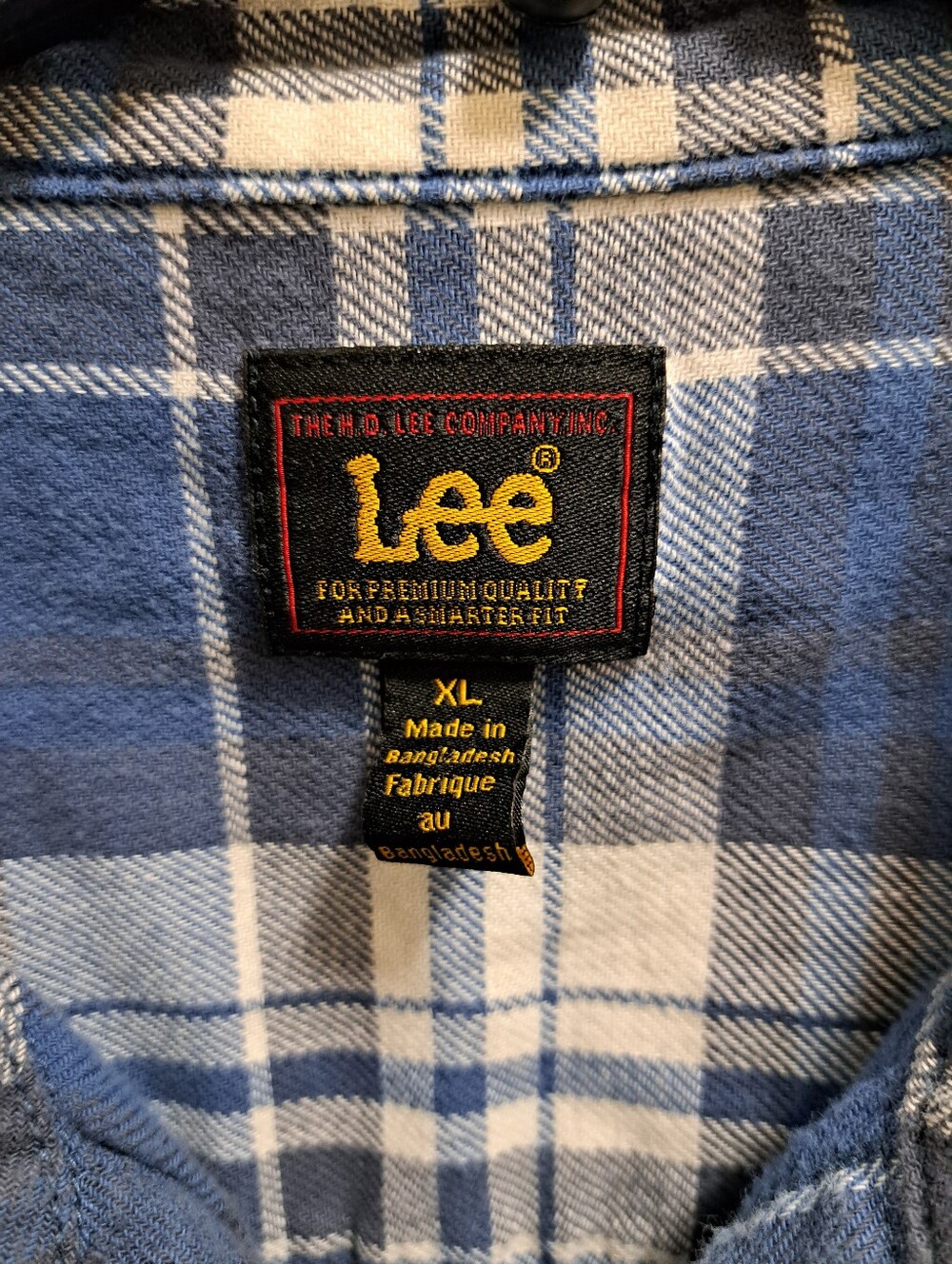 Lee Plaid Casual Button-Down Shirt XL Blue White Western Classic Fall Cotton - Picture 5 of 11